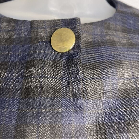 ZARA Basic Plaid Jacket SZ S Modern Crop Ruffle Bell Sleeve Blazer Navy Black - Picture 3 of 10